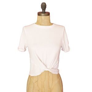 FABLETICS Front-Twist Tee Size XXS White T-Shirt Cropped Short Sleeve EUC B12